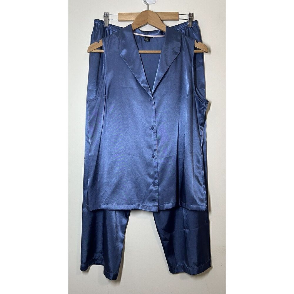 JONES NEW YORK Women's Large Blue Pajama Set Sleeveless Top Elastic Waist Pants